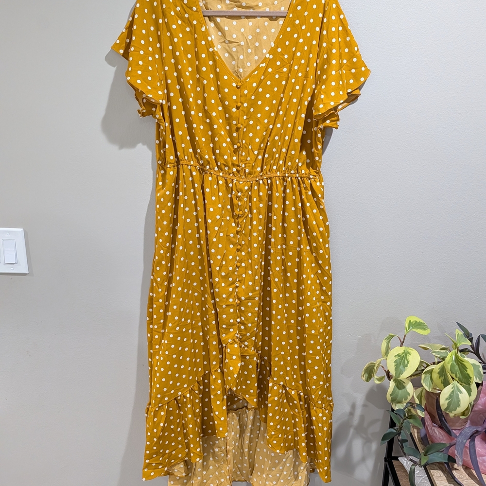 Mustard Polka Dot Midi Dress - Unbranded